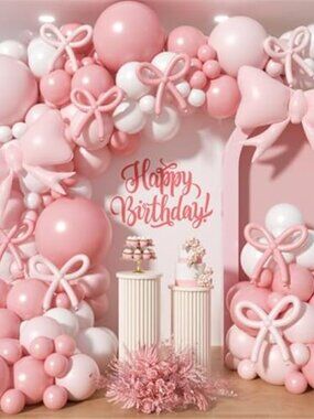 Pink Balloon Arch Kit Bow Garland Birthday Baby Shower Party Decoration Set